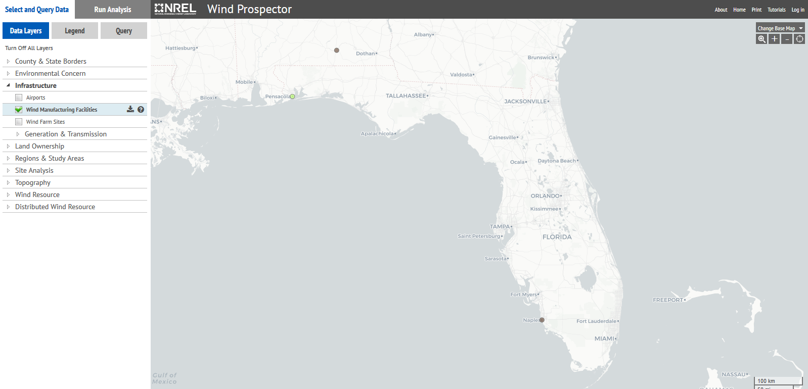 map of wind turbines in Florida