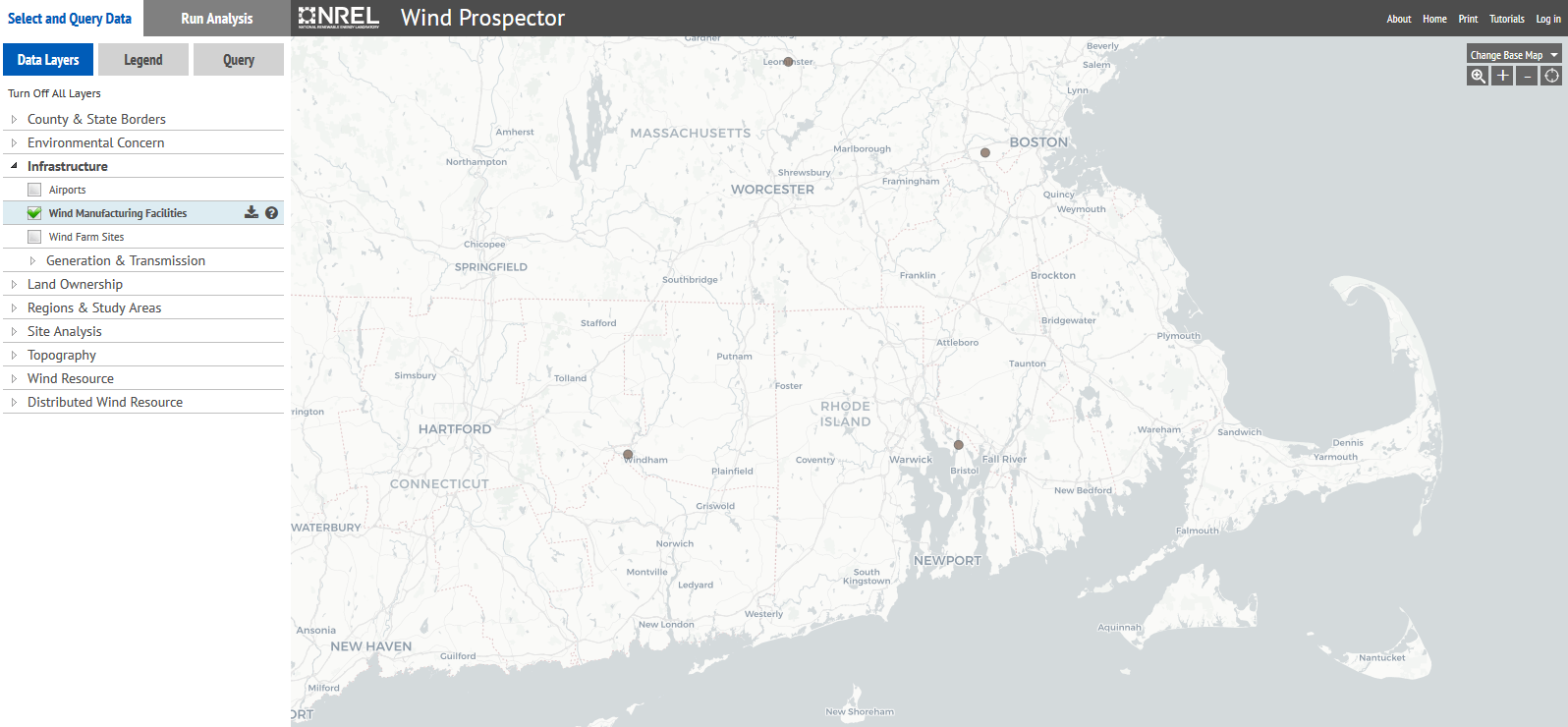 map of wind turbines in Rhode Island