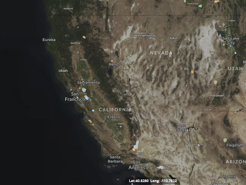 map of wind turbines in California
