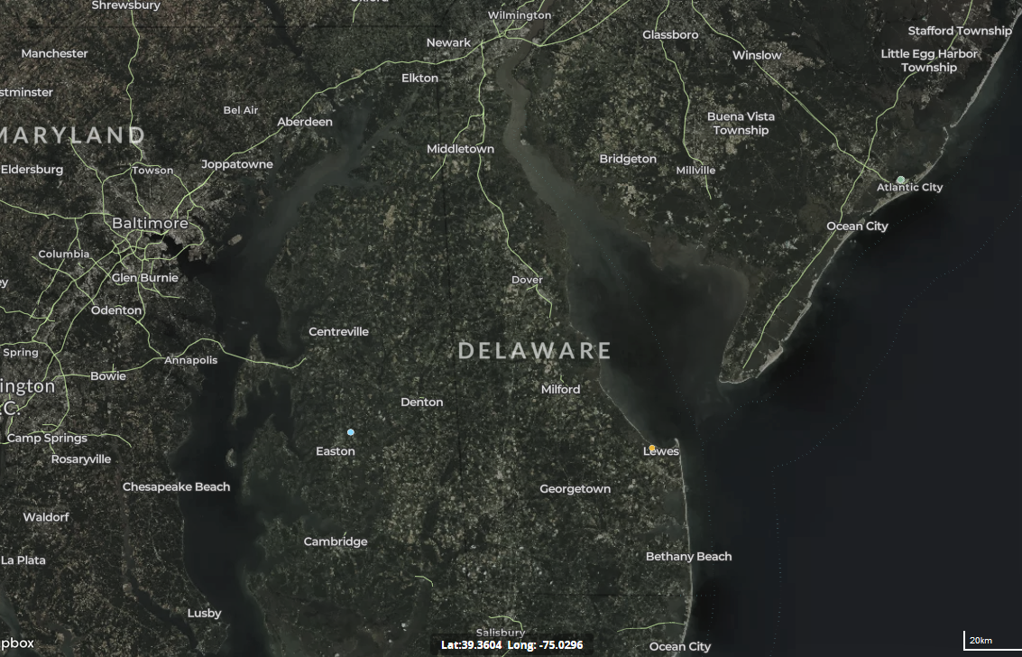 map of wind turbines in Delaware
