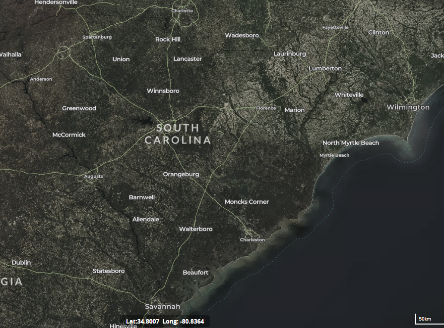 map of wind turbines in South Carolina