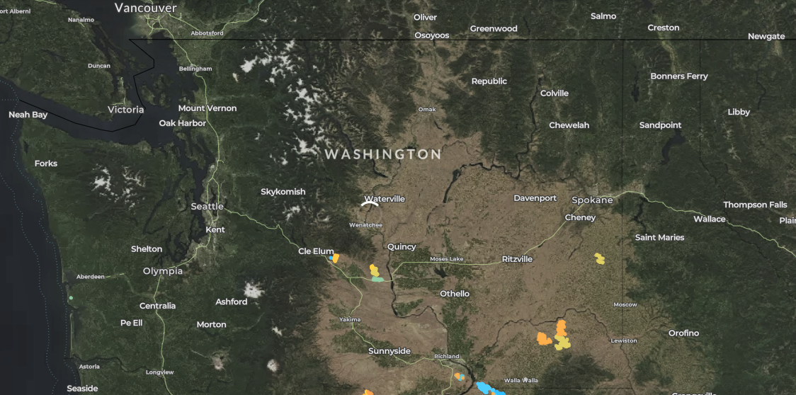 map of wind turbines in Washington