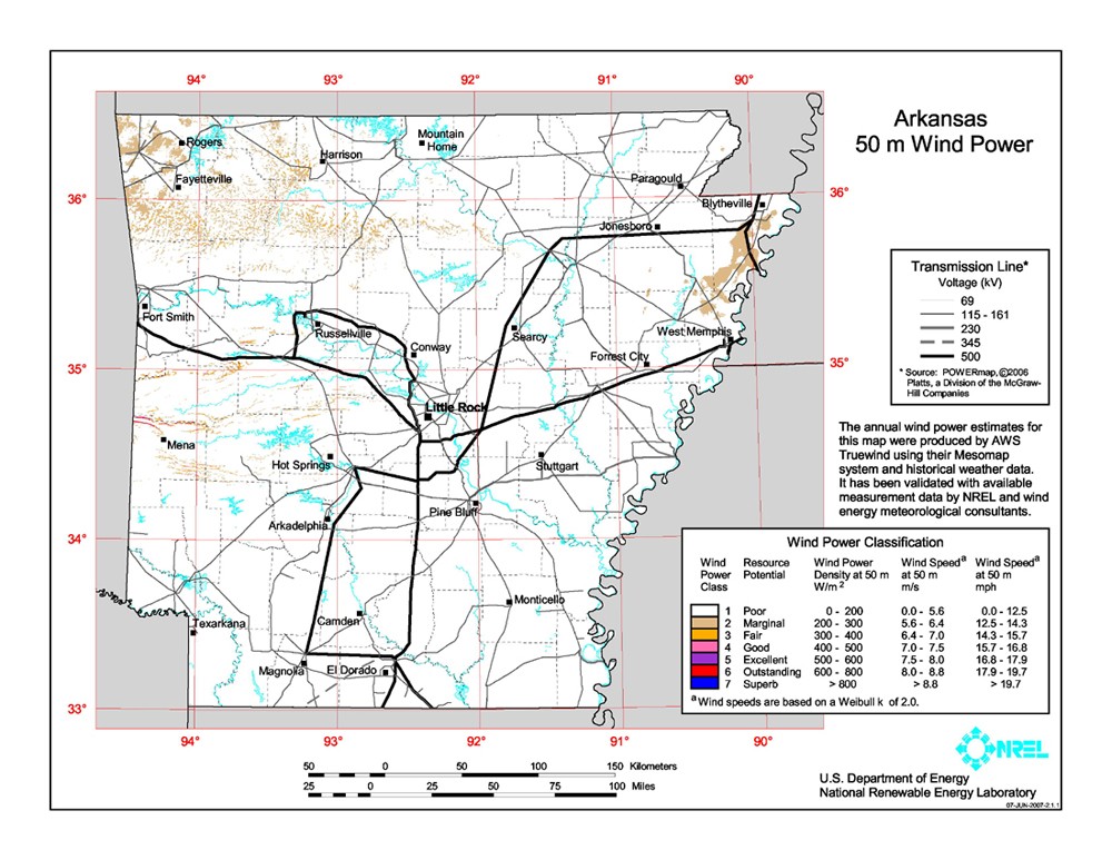 Arkansas wind resource map.