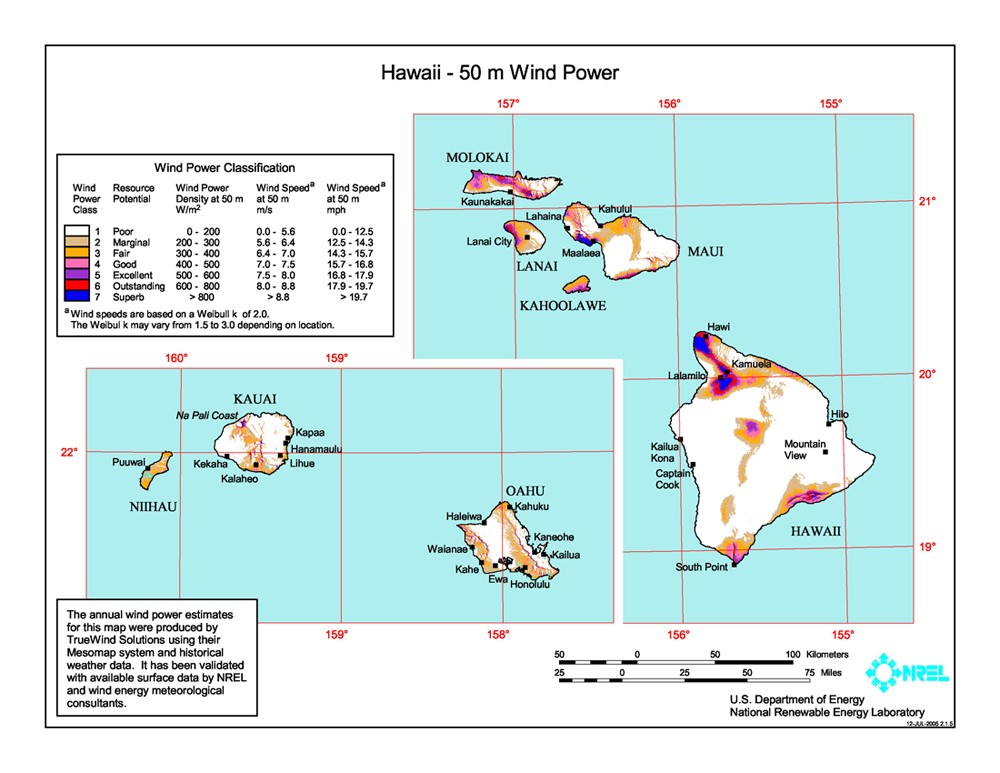 Hawaii wind resource map.