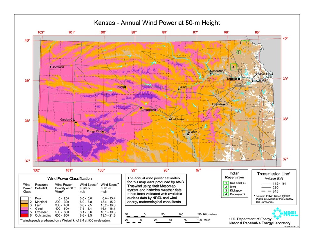 Kansas wind resource map.