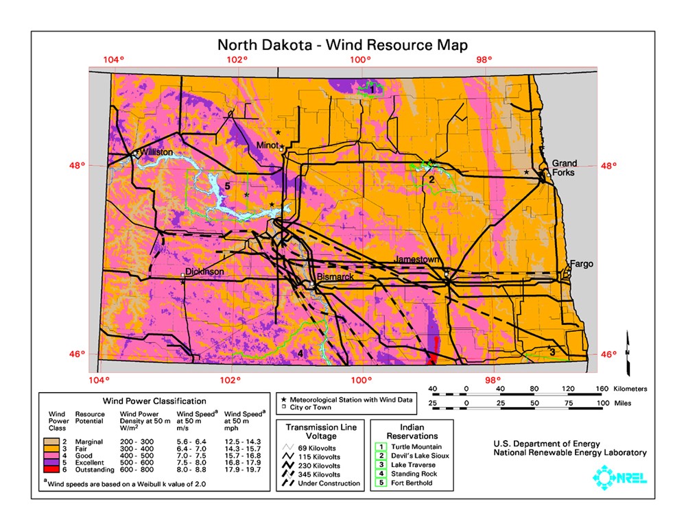 North Dakota wind resource map.