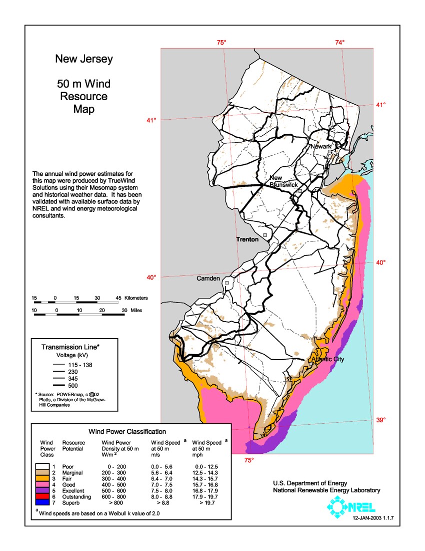 New Jersey wind resource map.