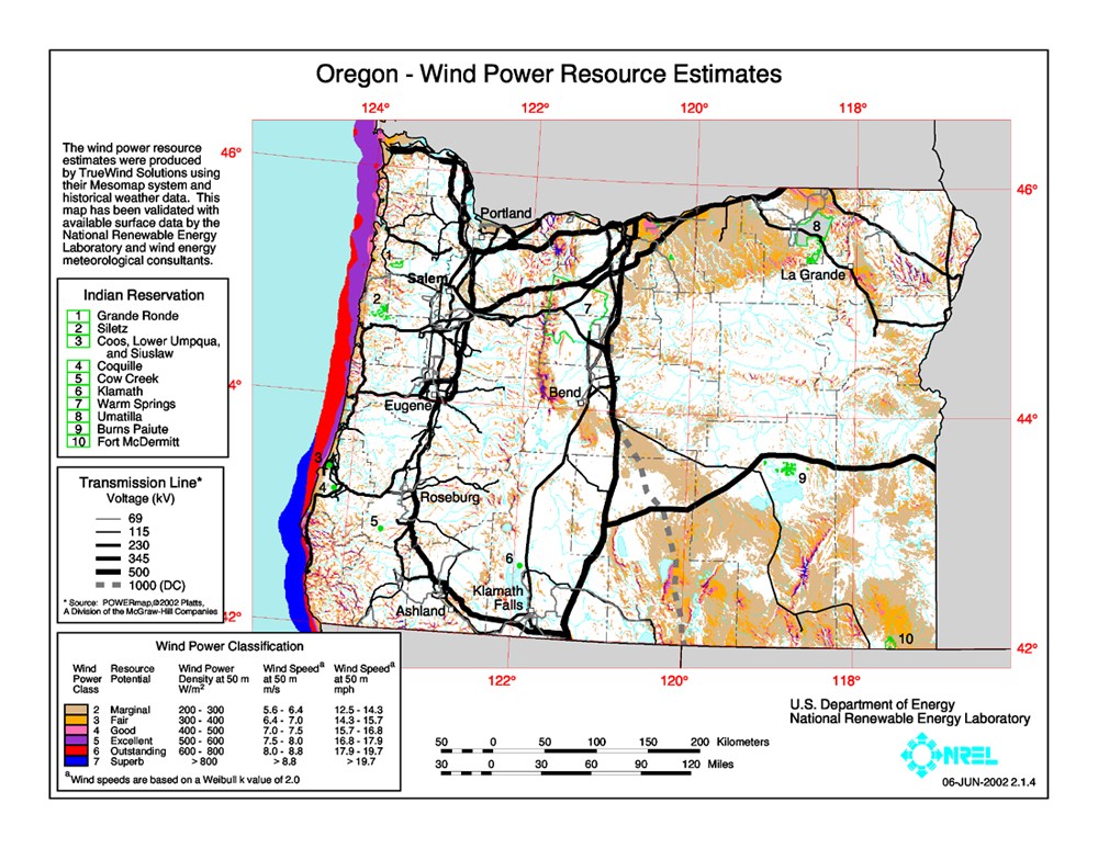 Oregon wind resource map.