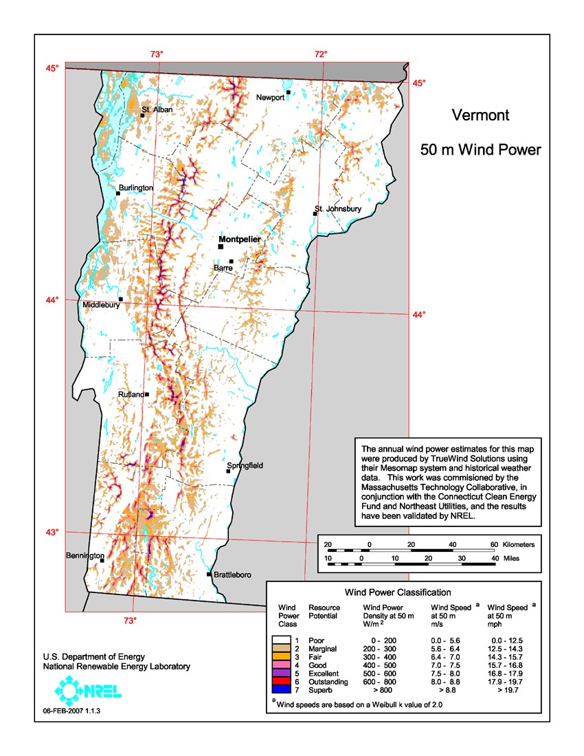 Vermont wind resource map.