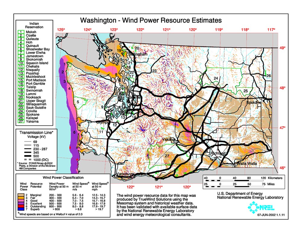 Washington wind resource map.