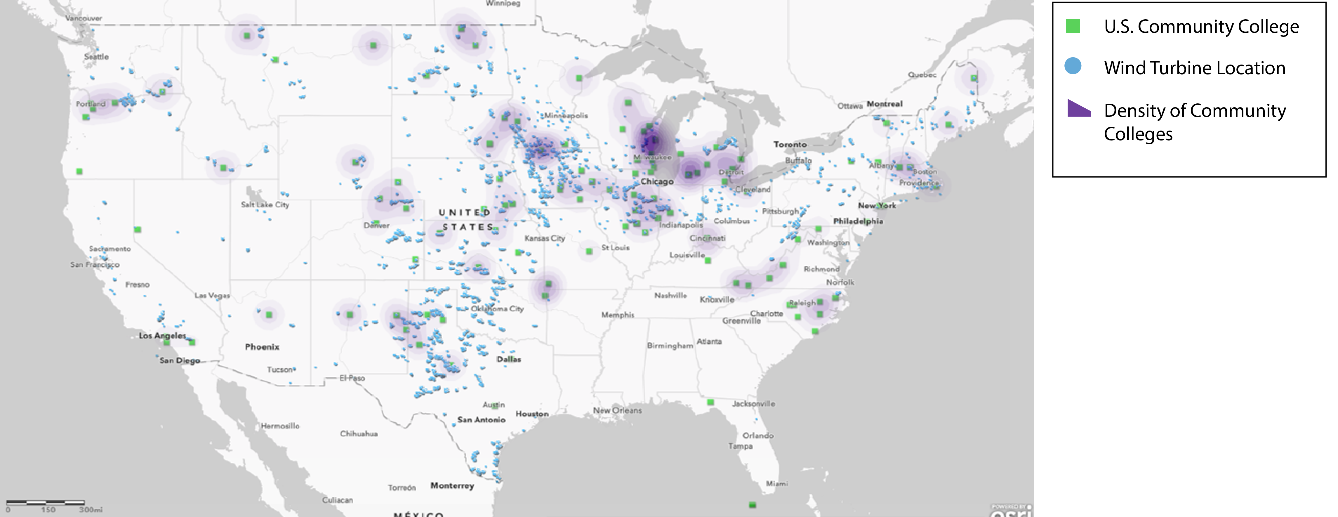 Map of U.S. college programs with wind or renewable energy curriculum as of 2020