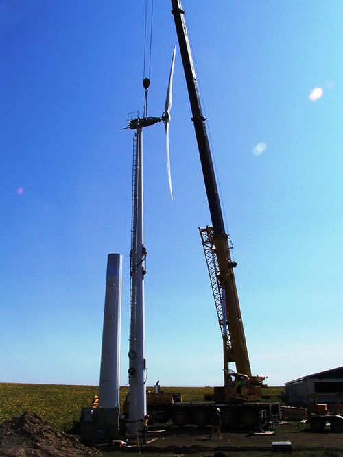 photo of a wind turbine being installed