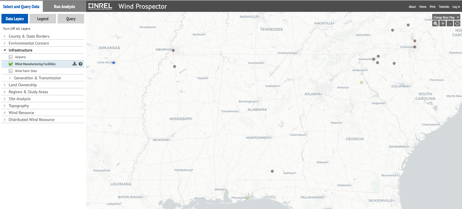 map of wind turbines in Alabama