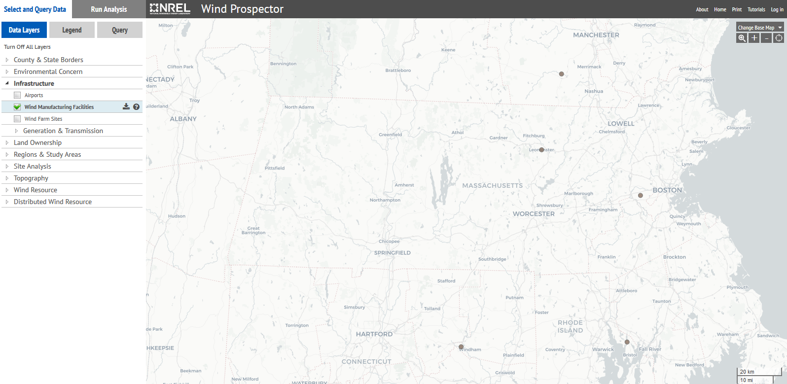 map of wind turbines in Massachusetts