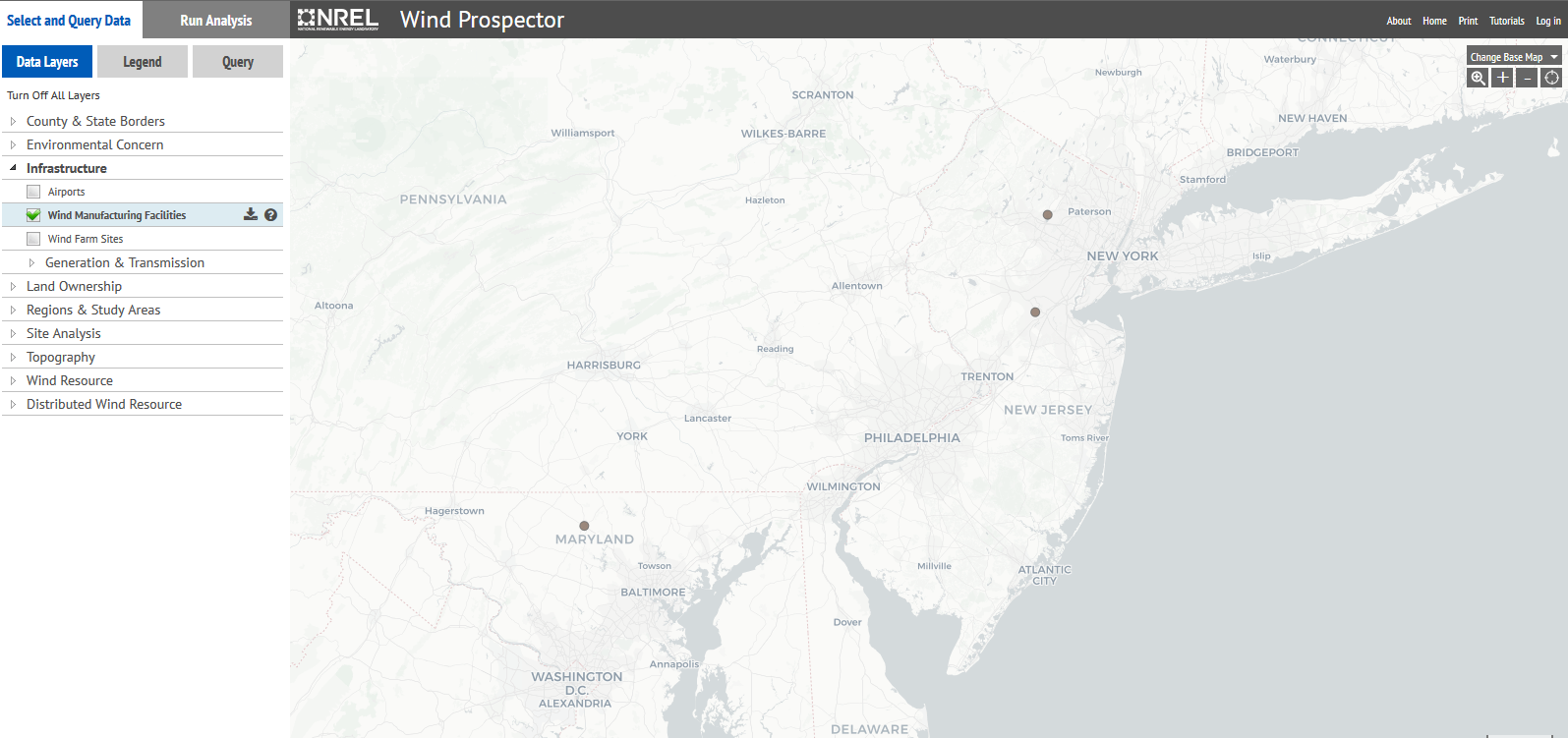 map of wind turbines in New Jersey