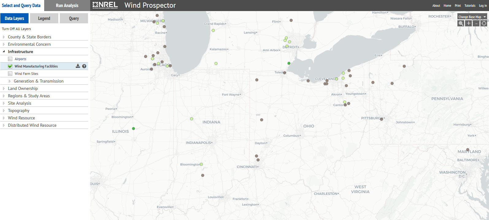 map of wind turbines in Ohio