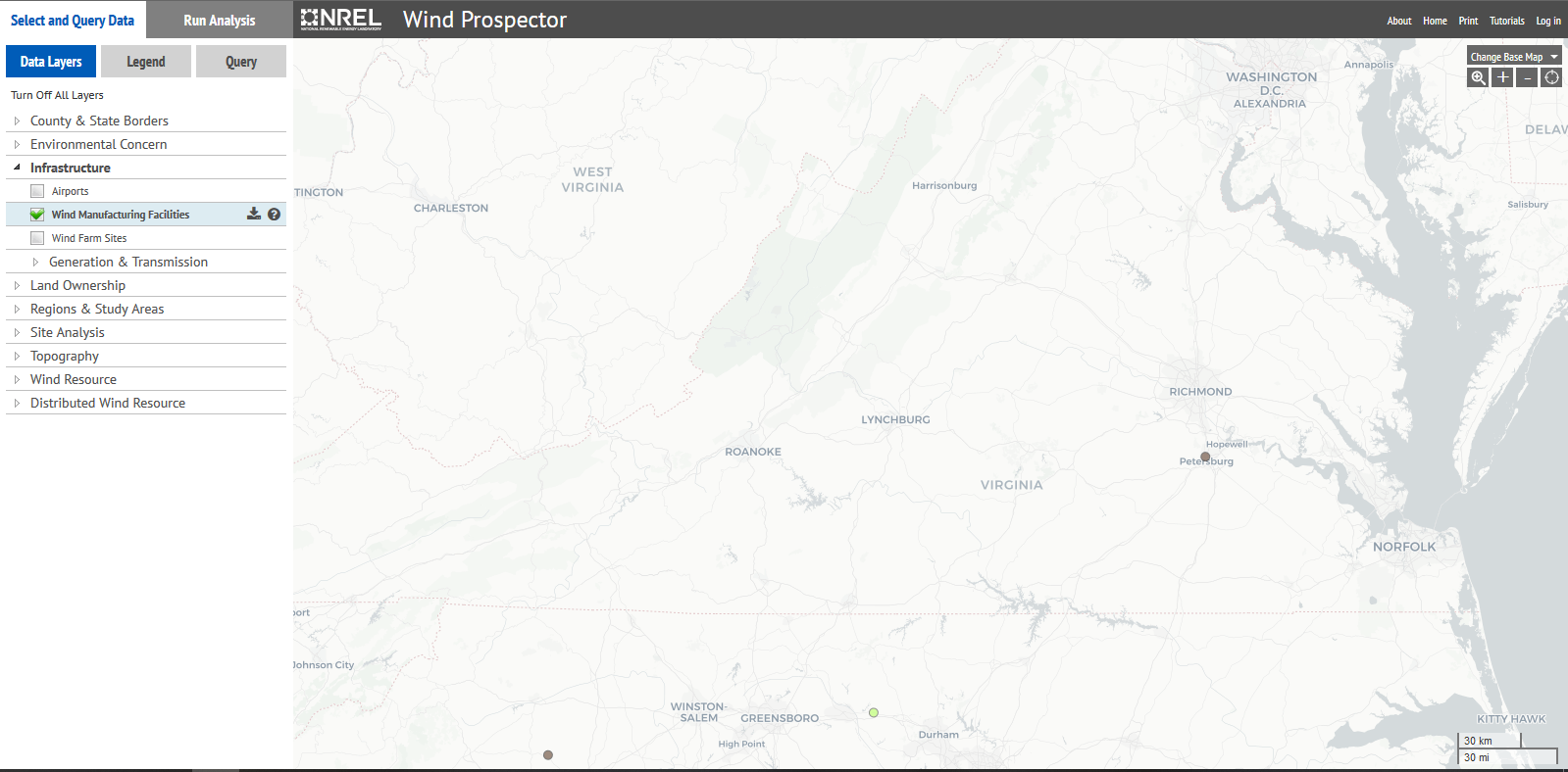 map of wind turbines in Virginia