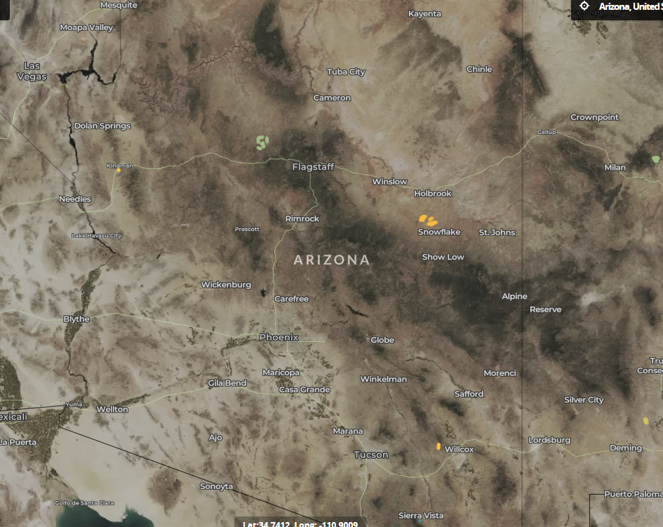 map of wind turbines in Arizona