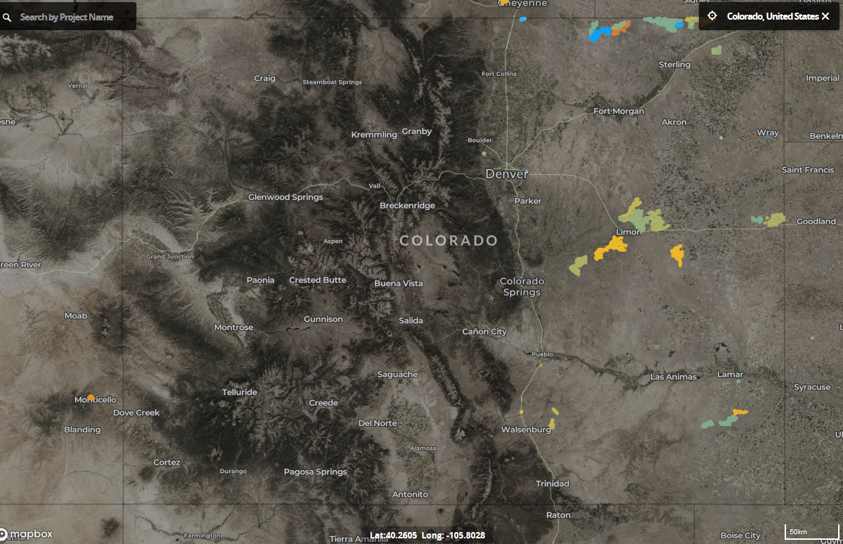 map of wind turbines in Colorado