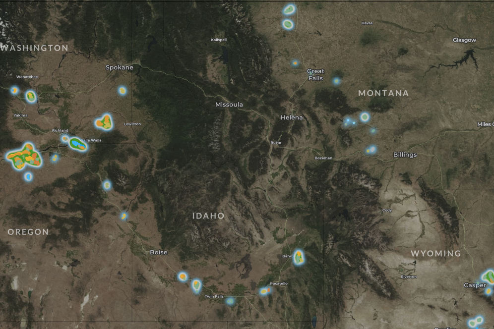 map of wind turbines in Idaho