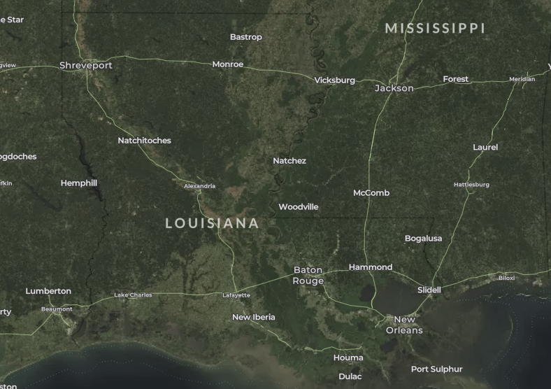map of wind turbines in Louisiana