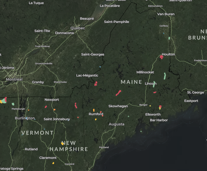 map of wind turbines in Maine