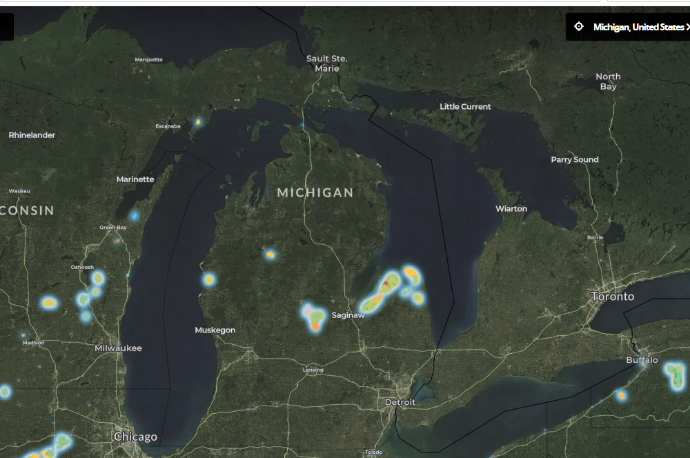 map of wind turbines in Michigan