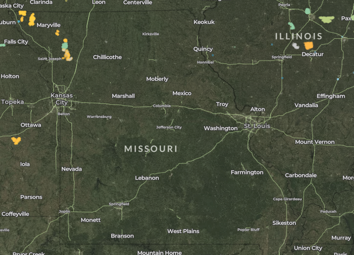map of wind turbines in Missouri