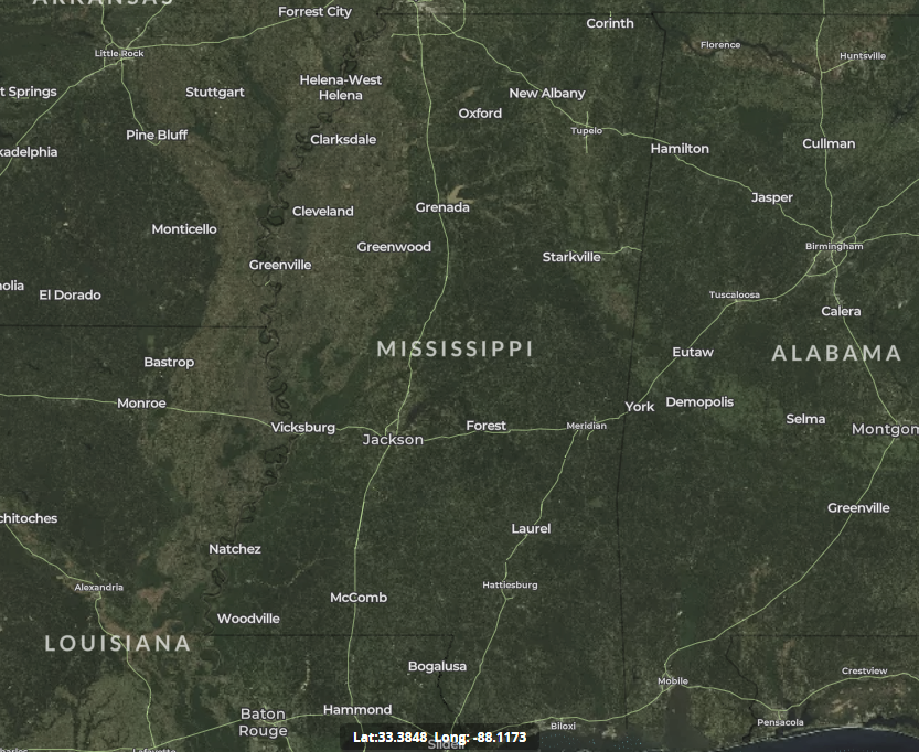 map of wind turbines in Mississippi