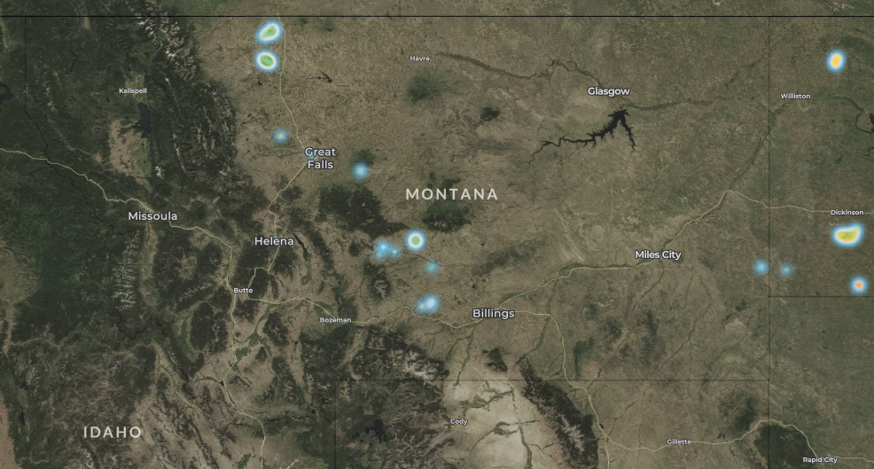 map of wind turbines in Montana