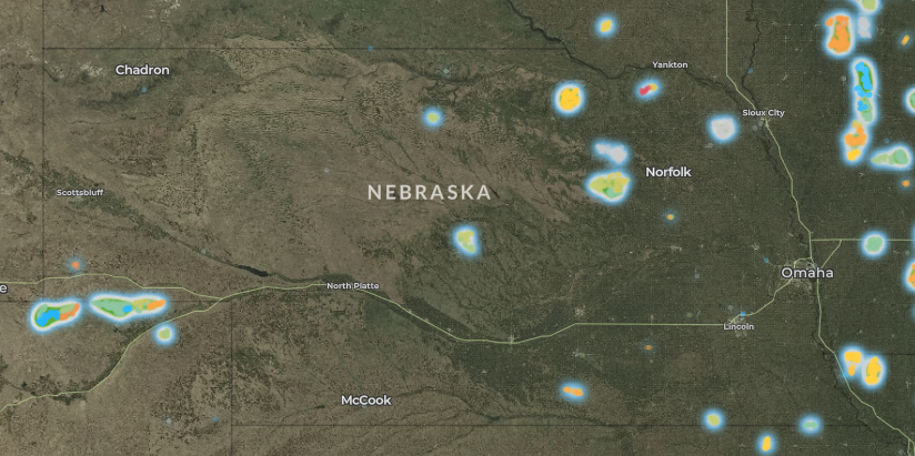 map of wind turbines in Nebraska