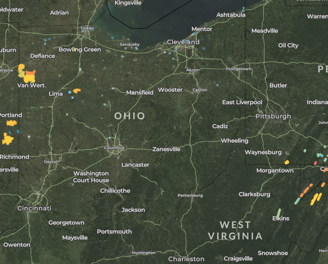 map of wind turbines in Ohio