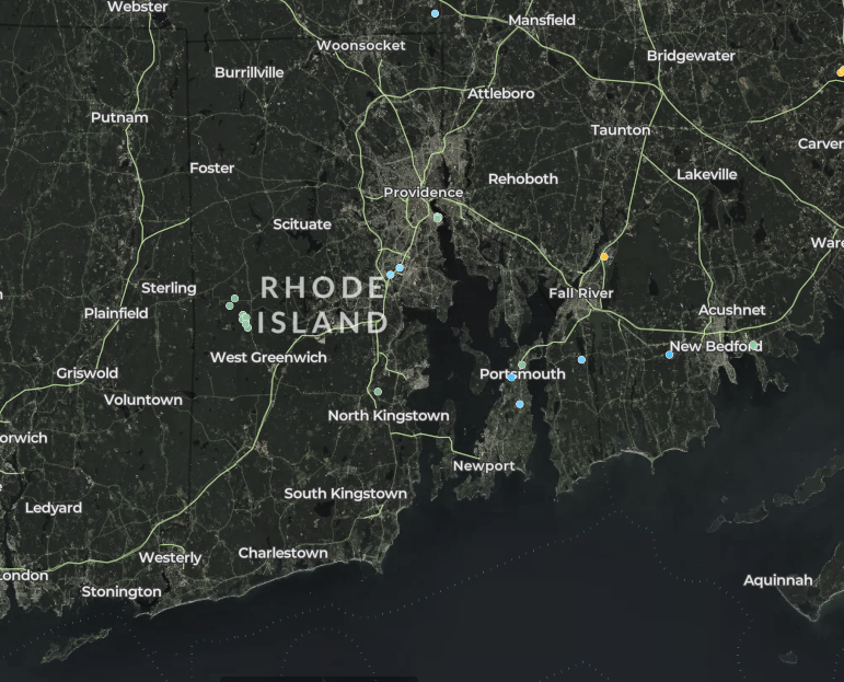 map of wind turbines in Rhode Island