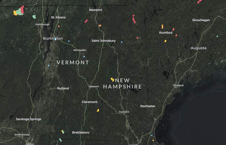 map of wind turbines in Vermont
