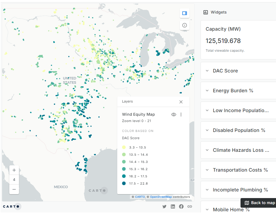 A screenshot of dots on a map of the United States