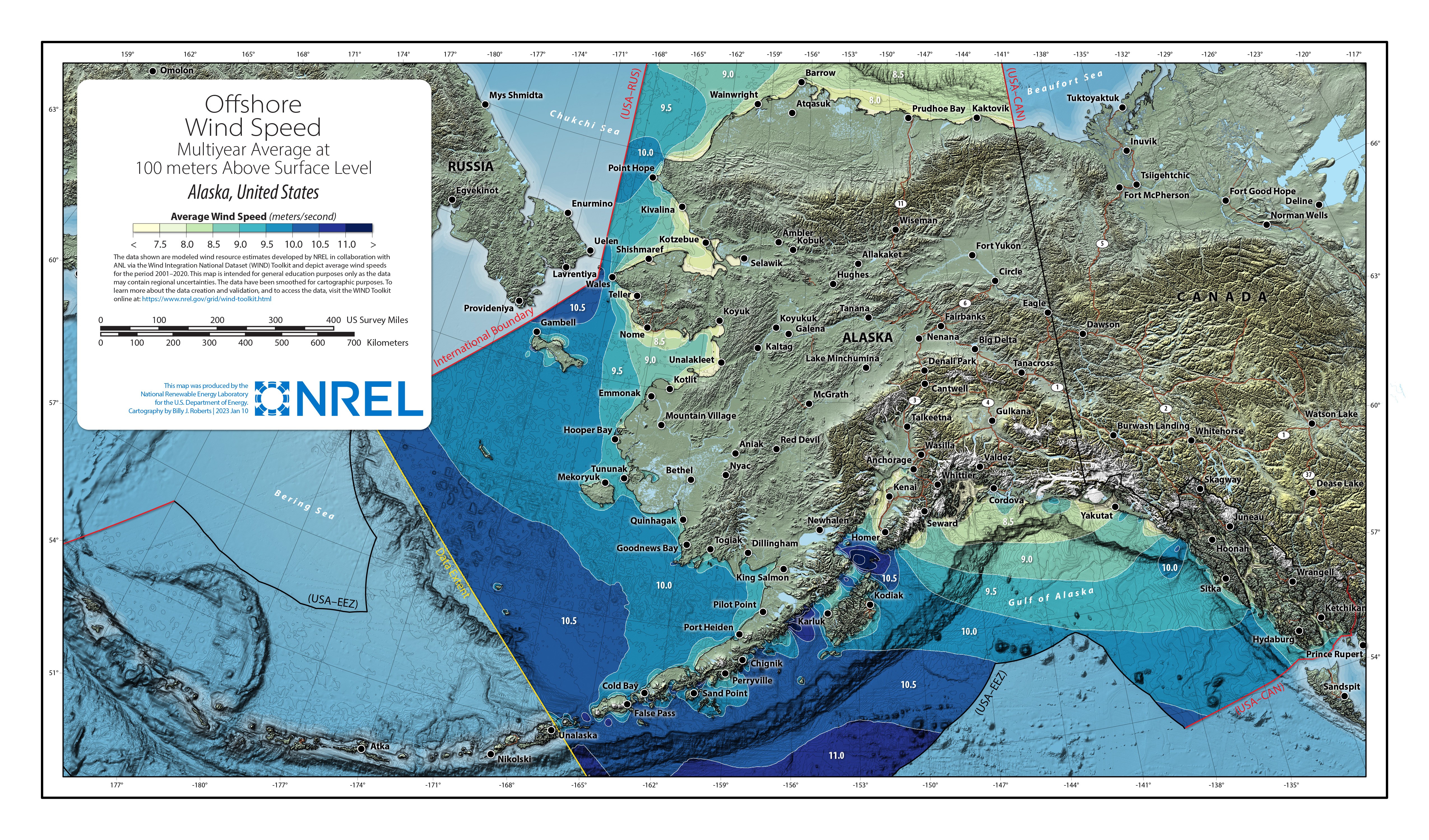 Alaska Offshore Wind Speed at 100 Meters