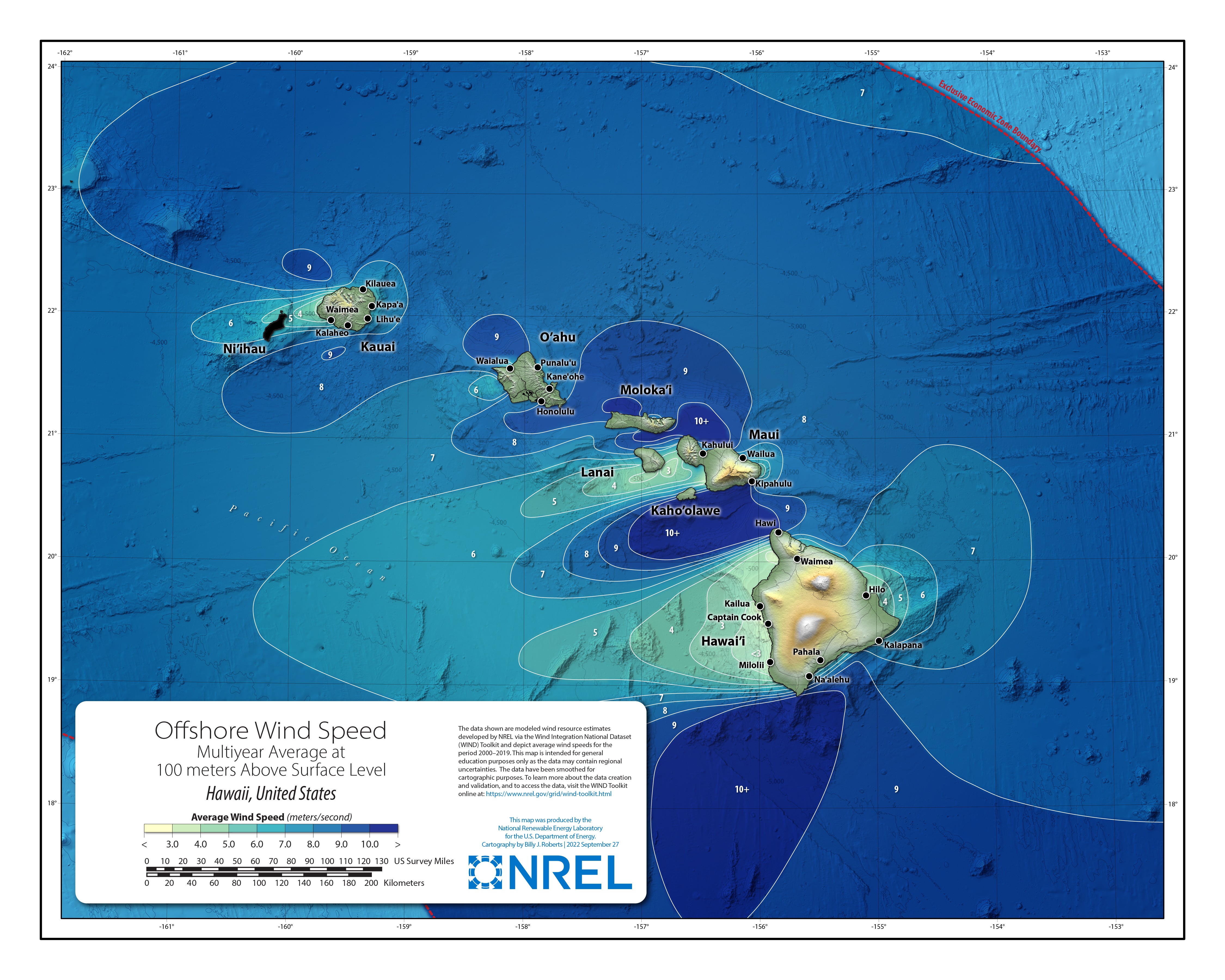 Hawaii Offshore Wind Speed at 100 Meters