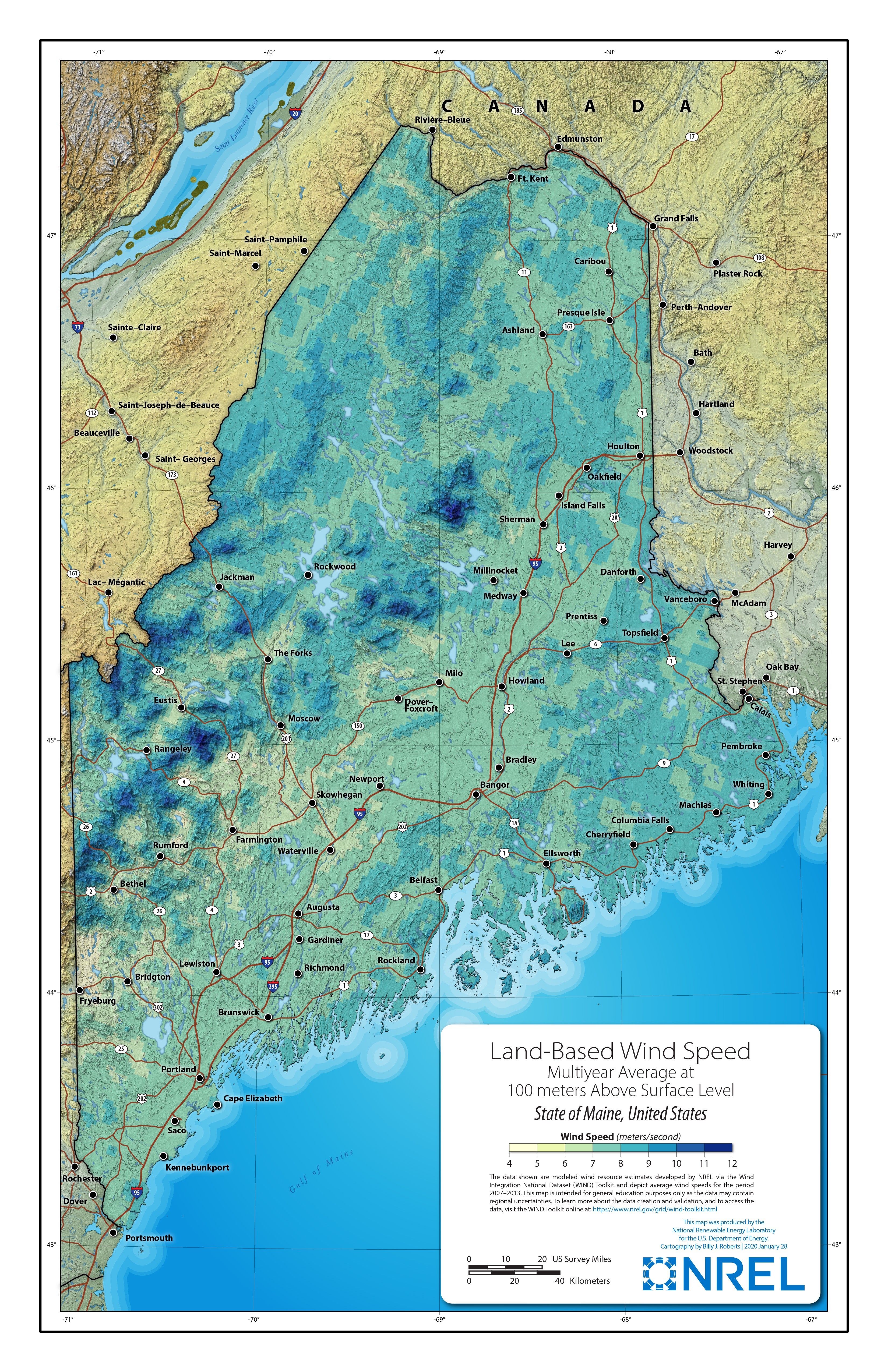 Maine Land-Based Wind Speed at 100 Meters