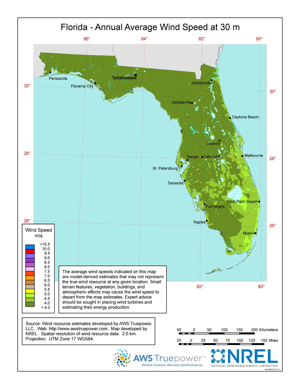 Florida 30-Meter Residential-Scale Wind Resource Map