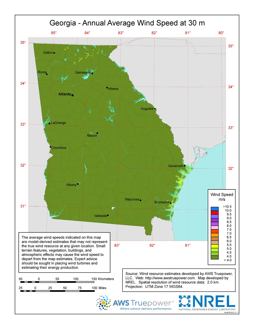 Georgia 30-Meter Residential-Scale Wind Resource Map