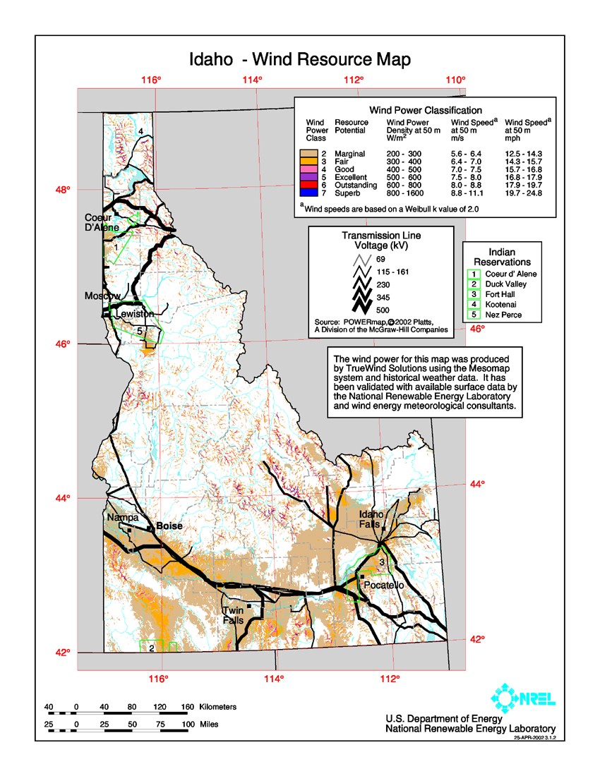 Idaho wind resource map.