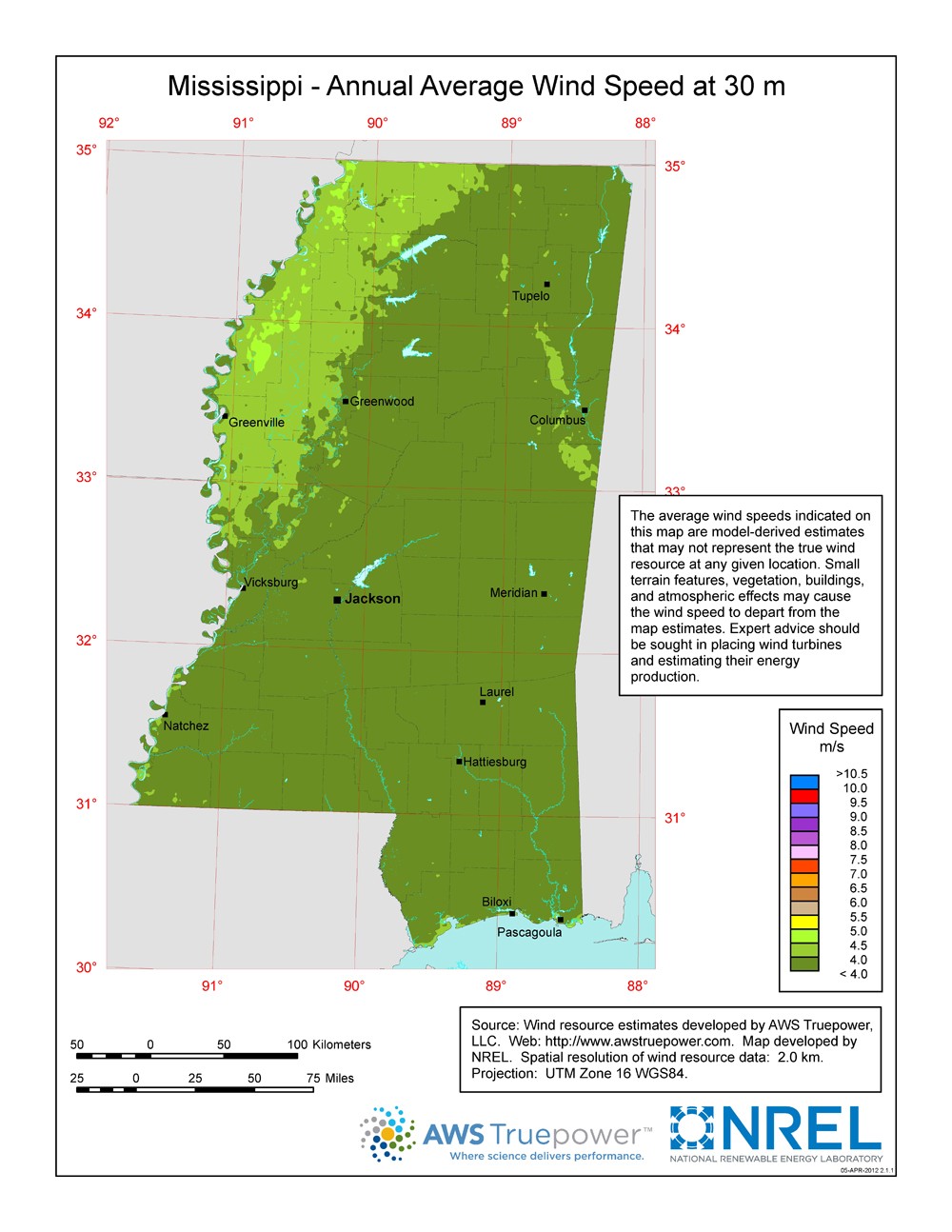 Mississippi 30-Meter Residential-Scale Wind Resource Map