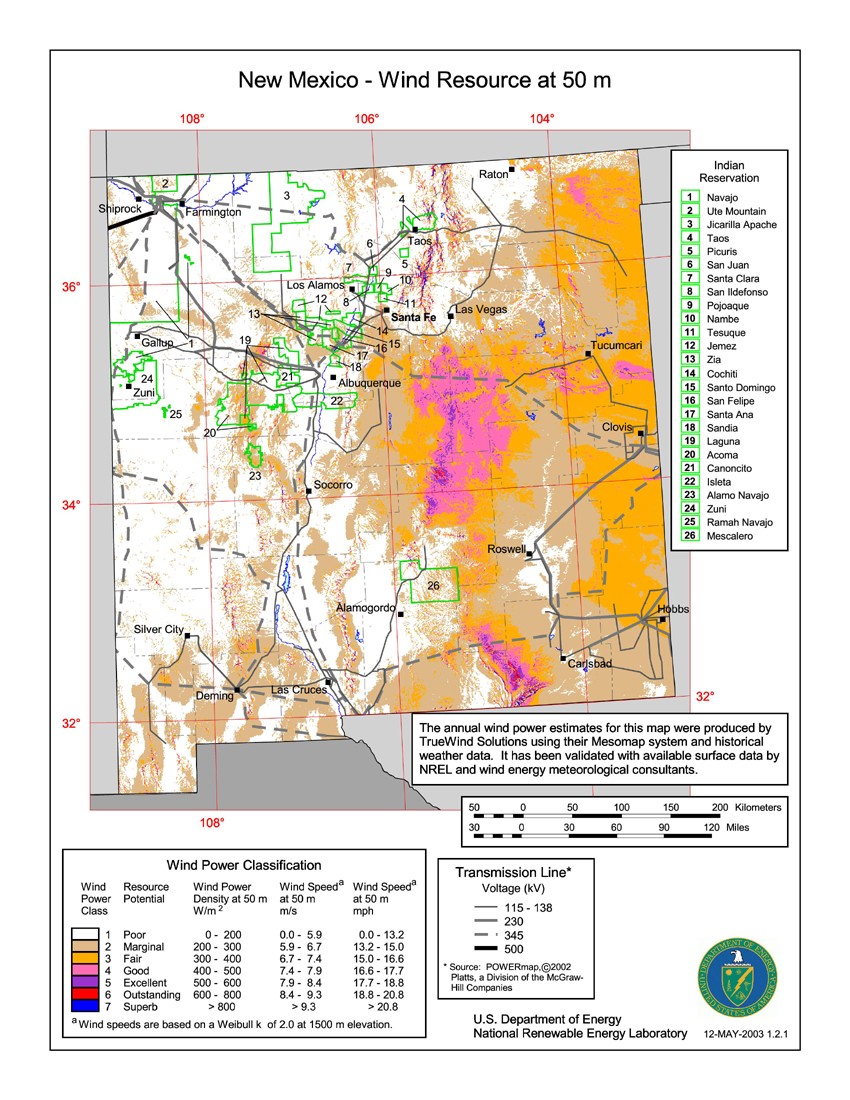 New Mexico 50-Meter Community-Scale Wind Resource Map