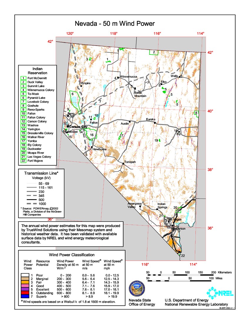 Nevada 50-Meter Community-Scale Wind Resource Map